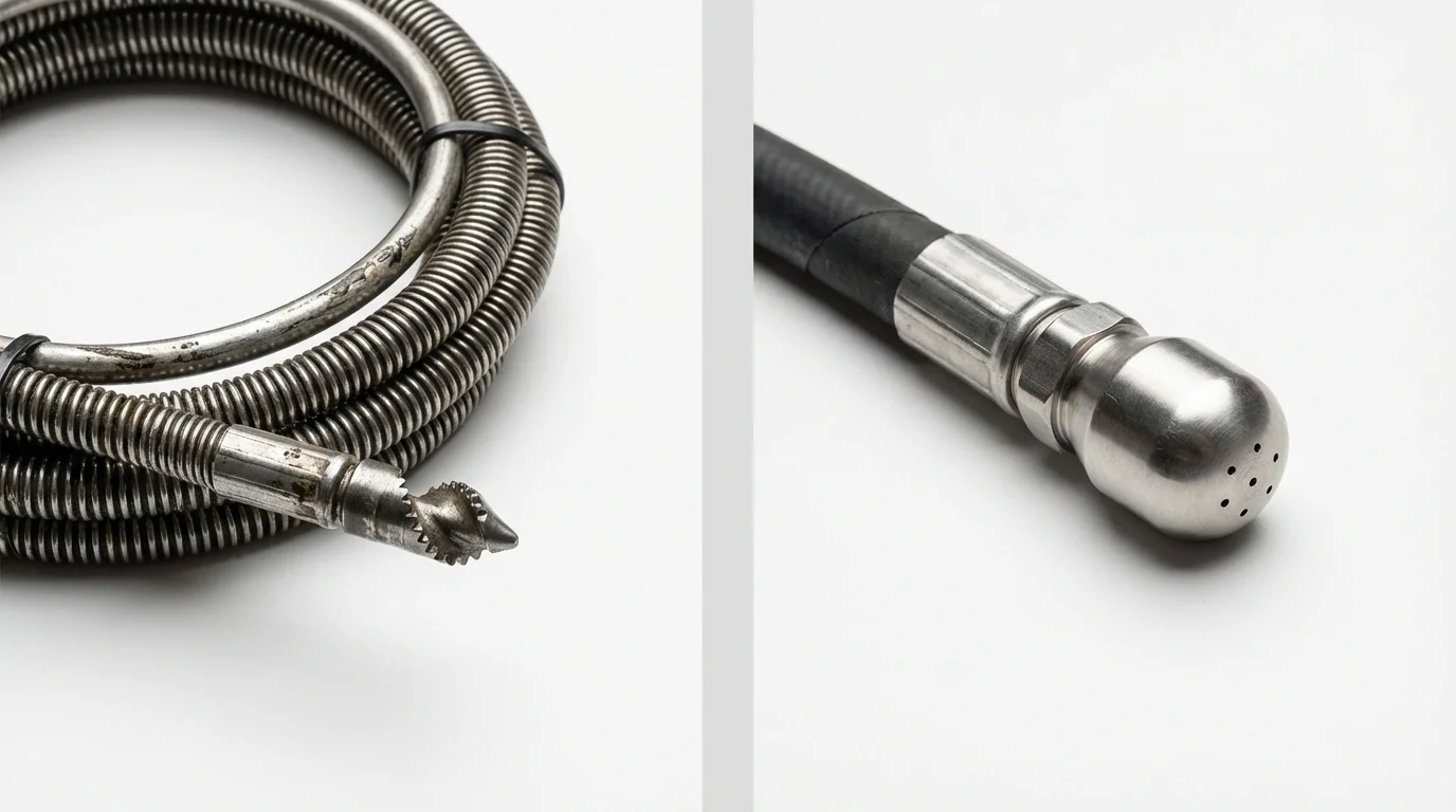 Drain snake cable and hydro jetting nozzle used for drain cleaning in Lyons, NY