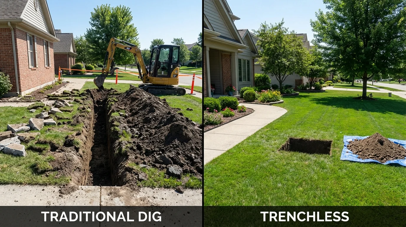 Trenchless sewer repair with minimal yard damage versus traditional excavation in Lyons, NY
